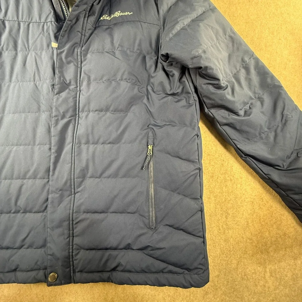 Eddie Bauer Mens Navy Blue Hooded Puffer Jacket‎ Quilted Insulated Coat Large
